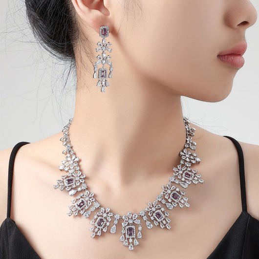 Conjunto de Collar y Aretes Retro Cuadrados con Circones Europeos y Americanos
