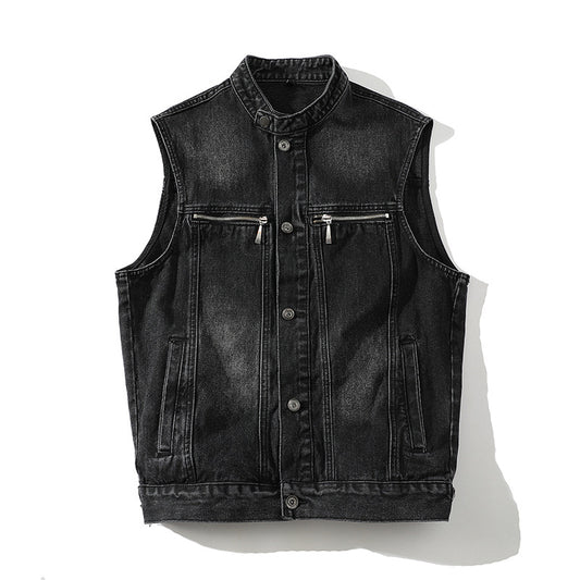 Chaleco Denim Lavado para Hombre con Cuello de Pie - Image 2