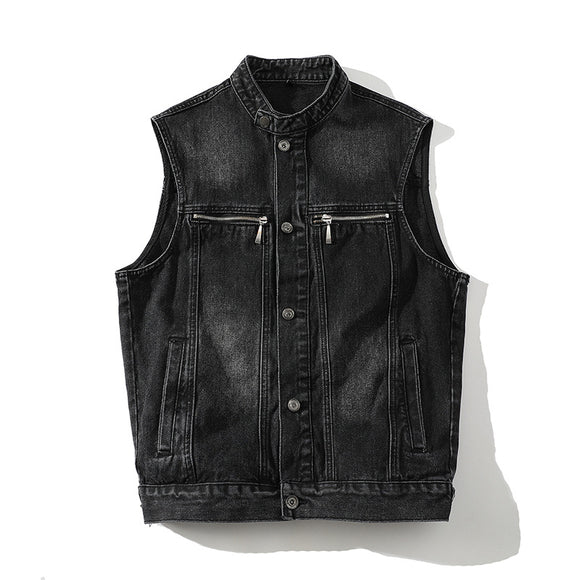 Chaleco Denim Lavado para Hombre con Cuello de Pie