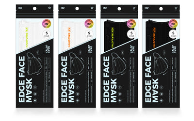 White V-shape face mask with pink ear loops, packaged in a clear and black pouch, size S, by Kalor Cvre. - Image 30