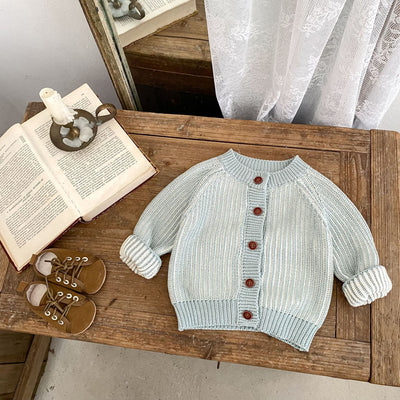 Cardigan Tejido Bicolor para Bebé con Cuello Redondo