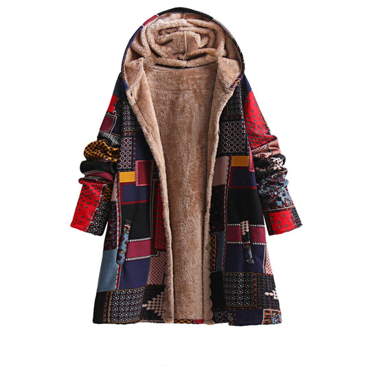 Chaqueta Acolchada Étnica de Algodón y Lino con Capucha - Estilo Europeo