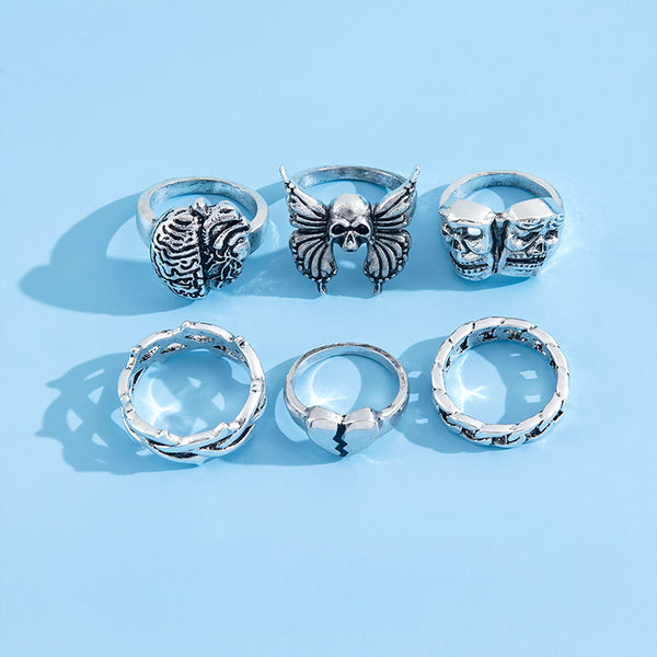 Anillo Calavera Hueca con Cerebro Necronomicón - Diseño Vintage Exagerado para Hombre