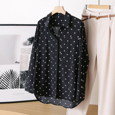 Blusa Suelta de Seda Elastizada con Estampado para Mujer - Image 11