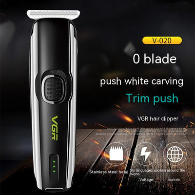 VGR V-020 professional black and silver rechargeable beard trimmer kit with 1mm, 2mm, 3mm guide combs, USB cable, cleaning brush, and oil.