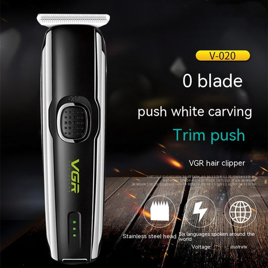 VGR V-020 professional black and silver rechargeable beard trimmer kit with 1mm, 2mm, 3mm guide combs, USB cable, cleaning brush, and oil.