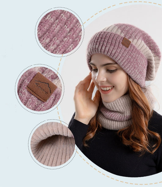 Conjunto de Gorro y Bufanda Tejida Bicolor con Forro Polar - Abrigo Invernal Grueso - Image 9