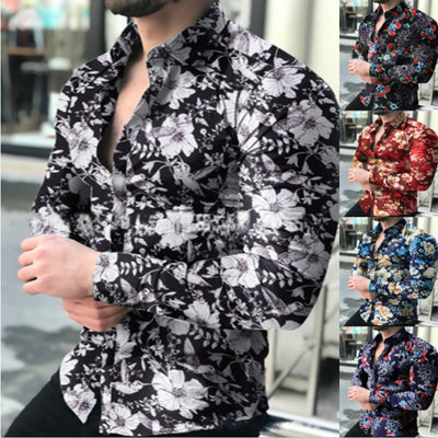 Camisa Floral Casual de Manga Larga para Hombre - Primavera y Otoño - Image 11