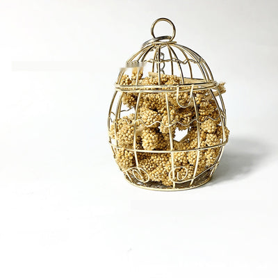 Gold metal bird cage toy filled with millet sprays, designed for pet birds to forage and play. - Image 5