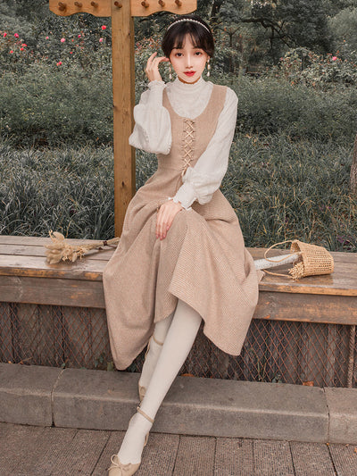 Conjunto Elegante de Blusa con Mangas Farol y Falda Chaleco de Lana - Inspiración Francesa - Image 9