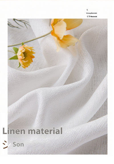 White translucent thickened sunscreen curtain made of hemp yarn with grommet top, hanging in a modern window. - Image 26