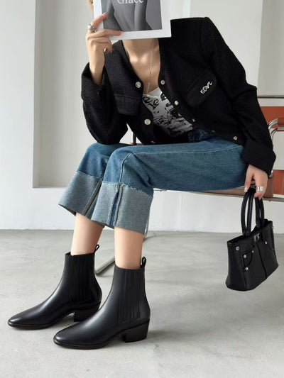 Botas Retro de Tacón Cuadrado y Punta Cuadrada en Cuero Mate para Mujer - Image 10