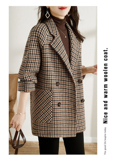 Abrigo de Lana Cuadros Houndstooth con Cuello Tipo Blazer para Mujer - Image 11