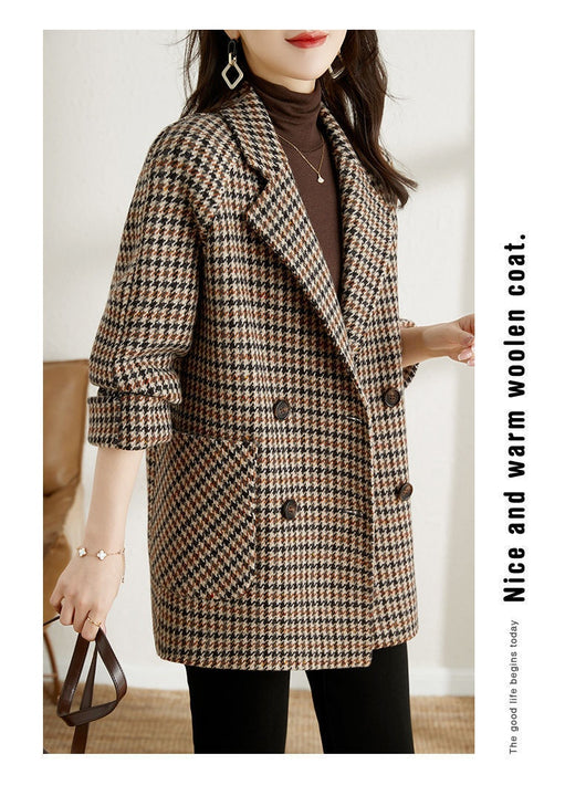 Abrigo de Lana Cuadros Houndstooth con Cuello Tipo Blazer para Mujer - Image 11