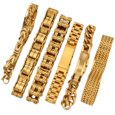 Pulsera de Oro para Hombre con Placa Curva y Diseño de Malla - Brazalete Hip-hop Elegante - Image 2