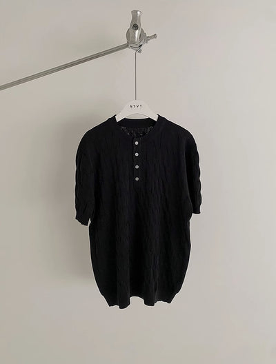 Camiseta Manga Corta Tejida de Algodón Hemp para Hombre - Cuello Estampado - Image 5