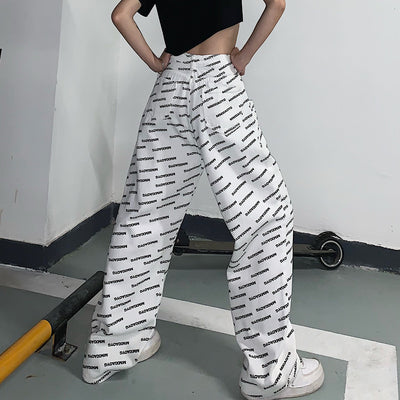 Pantalón Ancho Vintage de Talle Alto con Estampado de Letras - Image 8