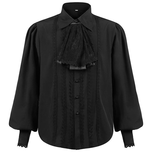 Camisa Punk Retro Hombre Cuello Falso con Encaje Plisado