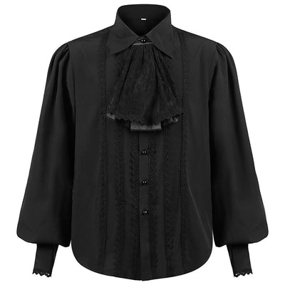 Camisa Punk Retro Hombre Cuello Falso con Encaje Plisado