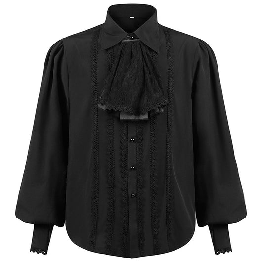 Camisa Punk Retro Hombre Cuello Falso con Encaje Plisado