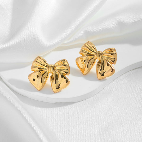 Aretes de Moño Estilo Europeo y Americano con Baño de Cobre 18K