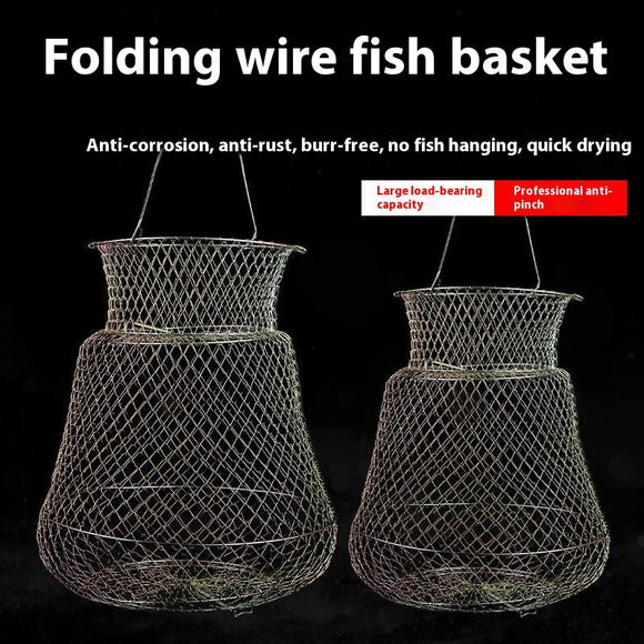 Red Plegable de Acero Inoxidable para Pesca - Canasta Protectora