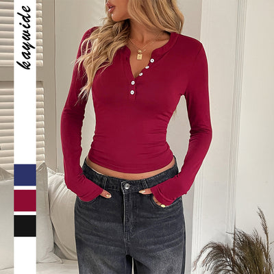 Blusa Manga Larga con Botones en Colores Sólidos para Mujer - Image 2