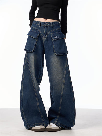 Pantalones Vaqueros Anchos de Cintura Alta con Bolsillos Funcionales - Image 13