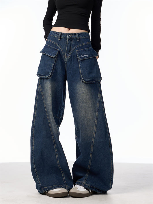 Pantalones Vaqueros Anchos de Cintura Alta con Bolsillos Funcionales - Image 13
