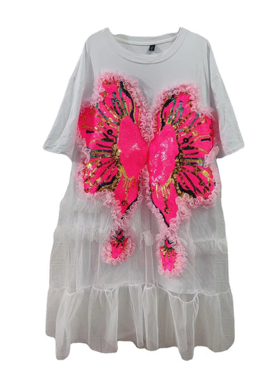 Vestido Camiseta Patchwork Mesh Mujer - Image 7