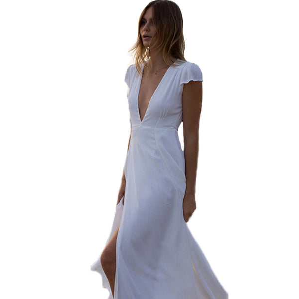 Vestido Largo con Abertura en Tobillo y Cuello en V para Mujer