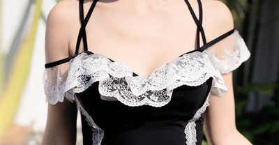 Traje de Baño Enterizo Negro Talla Grande con Encaje - Image 12