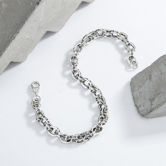 Pulsera de Plata Punk Personalizada con Ancla y Cruz - Diseño Minimalista para Parejas - Image 6