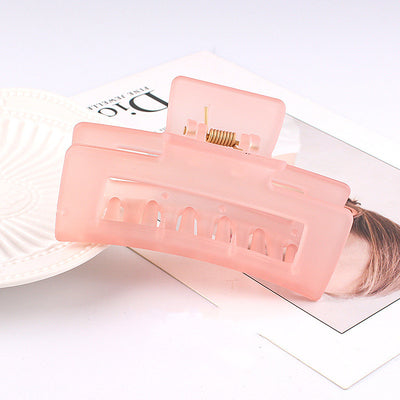 Frosted light blue rectangular hair claw clip with a gold-toned spring mechanism, ideal for securing hair. - Image 13