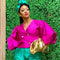 Cardigan Cropped Ajustado con Cuello V y Mangas Globo para Mujer