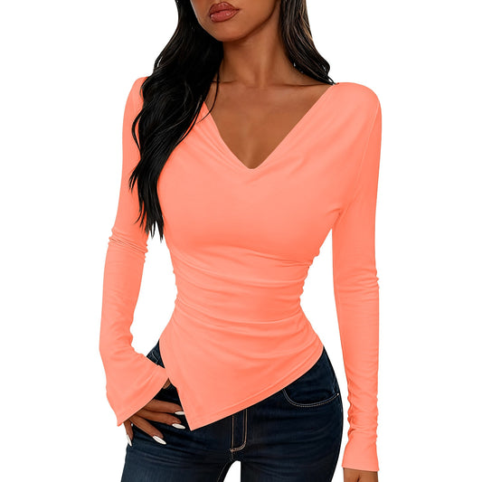 Blusa Asimétrica de Cuello Alto para Mujer - Diseño Sexy y Reductor