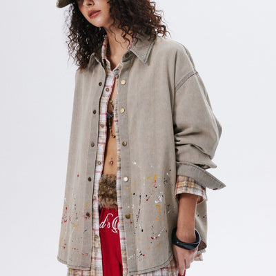 Camisa Denim Holgada con Efecto Tinta Splash - Image 26
