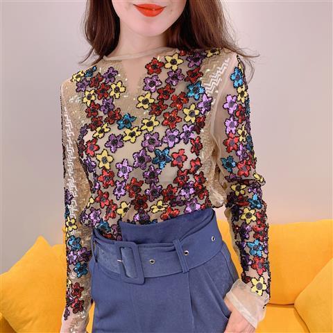 Blusa Larga de Encaje con Flores y Lentejuelas Brillantes - Image 8