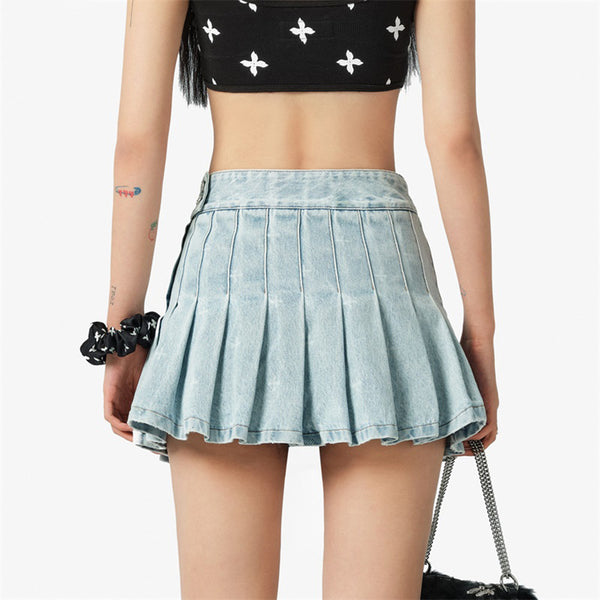 Falda Plisada Denim Vintage Desgastado