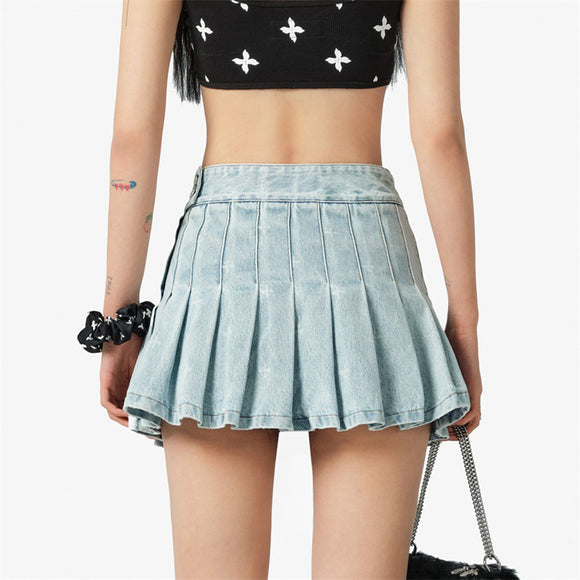 Falda Plisada Denim Vintage Desgastado