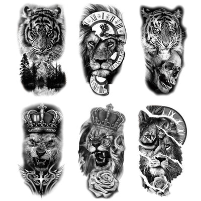 Tatuaje Temporal Transferible - Patrón Animal Tigre y León Media Manga - Image 32