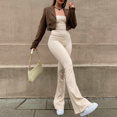 Jumpsuit Casual de Color Sólido con Mangas y Espalda Diseñada - Image 5