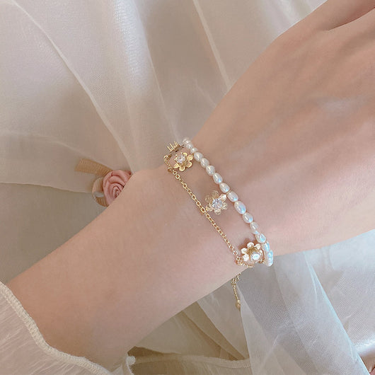 Pulsera Floral de Perlas Naturales Doble Capa Estilo Retro Francés Hyuna - Image 8