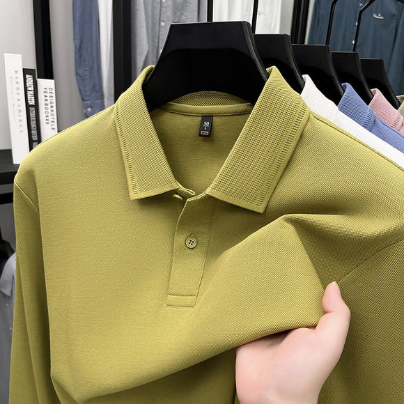 Polo de Algodón Mercerizado Manga Larga para Hombre - Ropa Casual Primavera Otoño