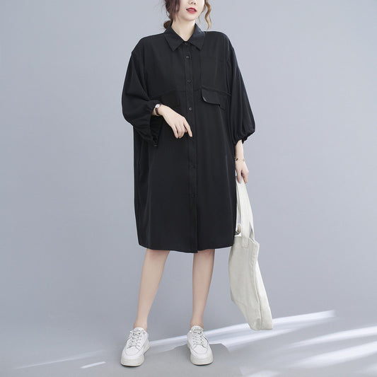 Vestido Midi de Gasa con Solapa - Talla Grande