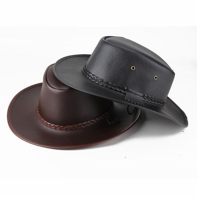 Sombrero Vaquero de Ala Ancha con Cordón de Cuero Genuino