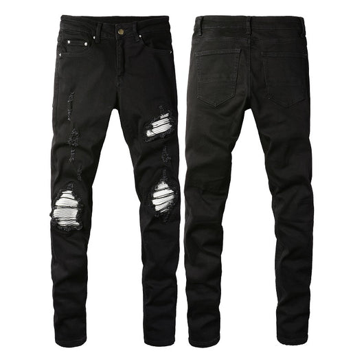 Jeans Slim Fit Rotos con Parches Plateados para Hombre - Image 5