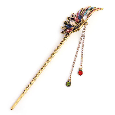 Horquilla Novia Hada Retro con Pluma y Diamantes - Tocado Hanfu Antiguo con Borla Larga - Image 11