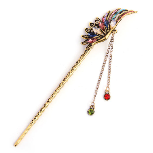 Horquilla Novia Hada Retro con Pluma y Diamantes - Tocado Hanfu Antiguo con Borla Larga - Image 11