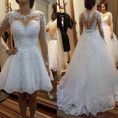 Vestido de Novia con Mangas Largas de Encaje Desmontable Estilo Europeo - Image 3
